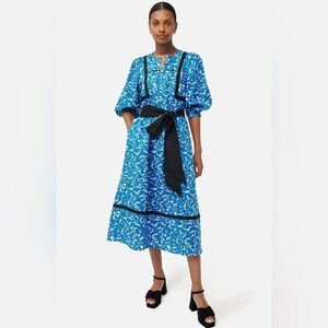 Jigsaw Shadow Leaf Linen White and Blue Dress Size 8